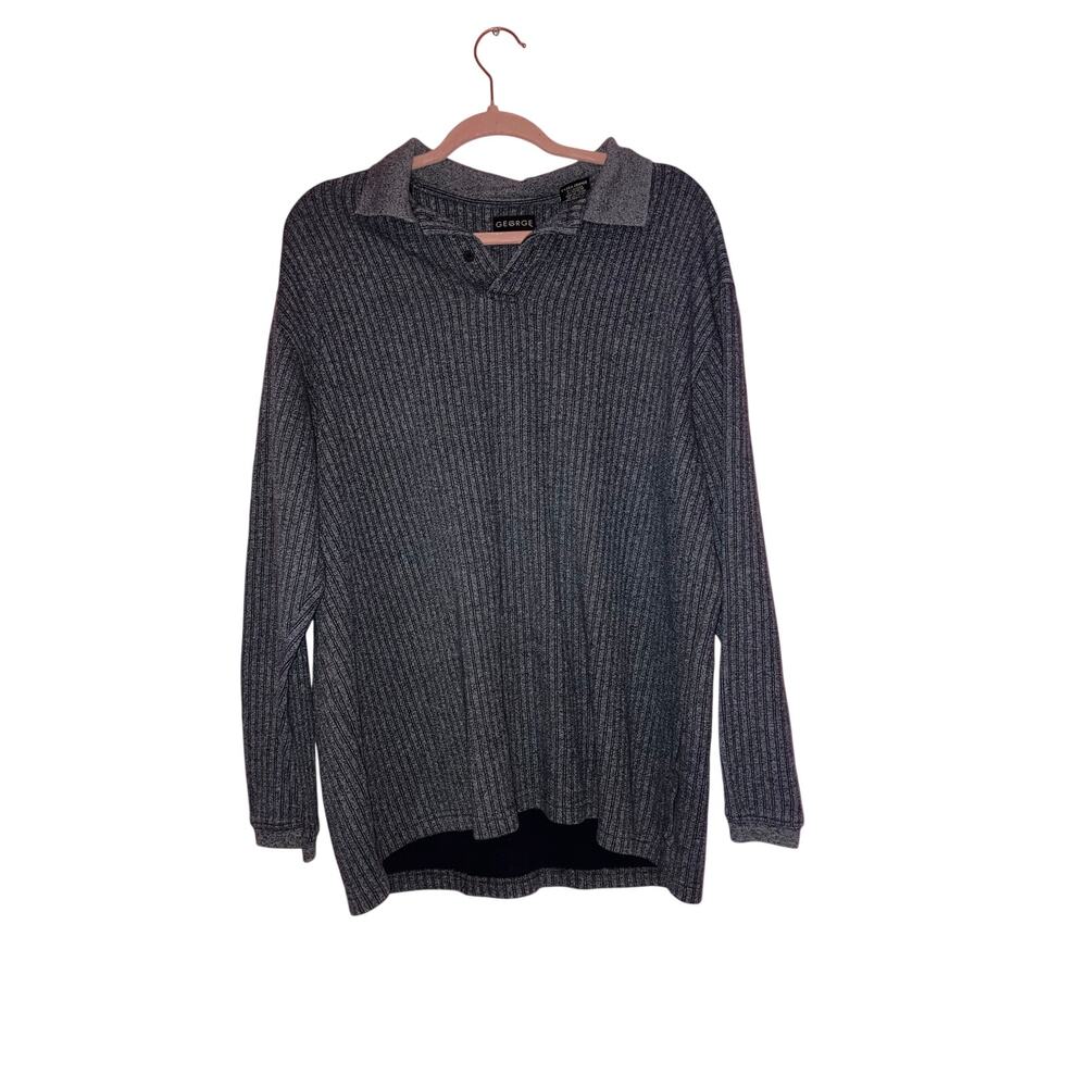 George Greyish Blue Knit Collared Long Sleeve Size XL